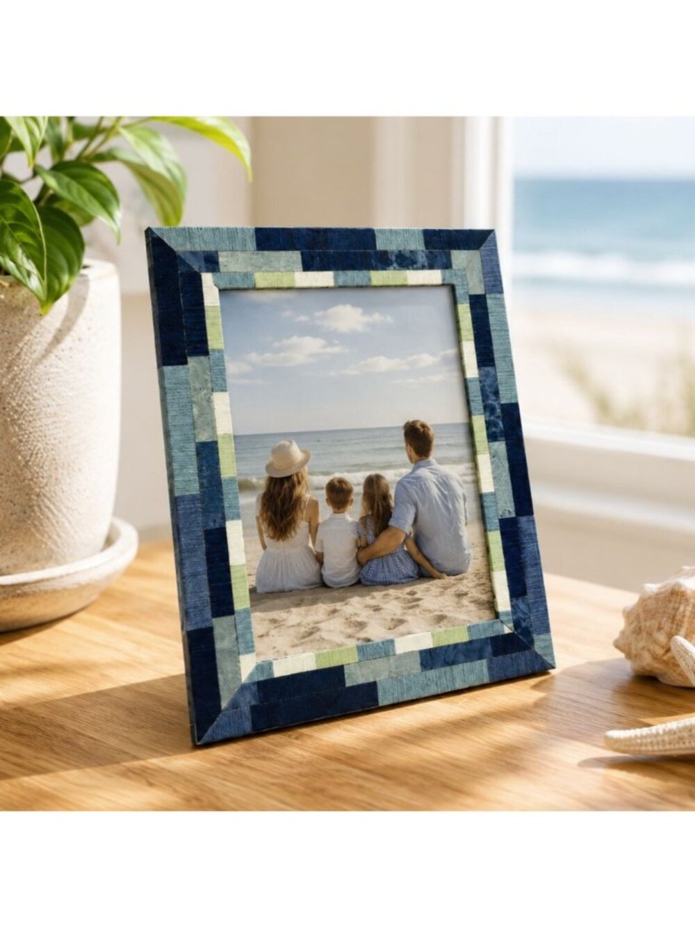 Natalini Italy Blue Mosaic Wood Picture Frame 5x7 Coastal Beach Decor